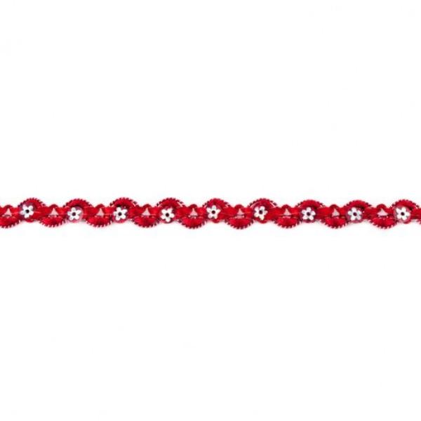 Zackenlitze 10mm Breit mit Pailetten/Blumenpailetten Dunkelrot